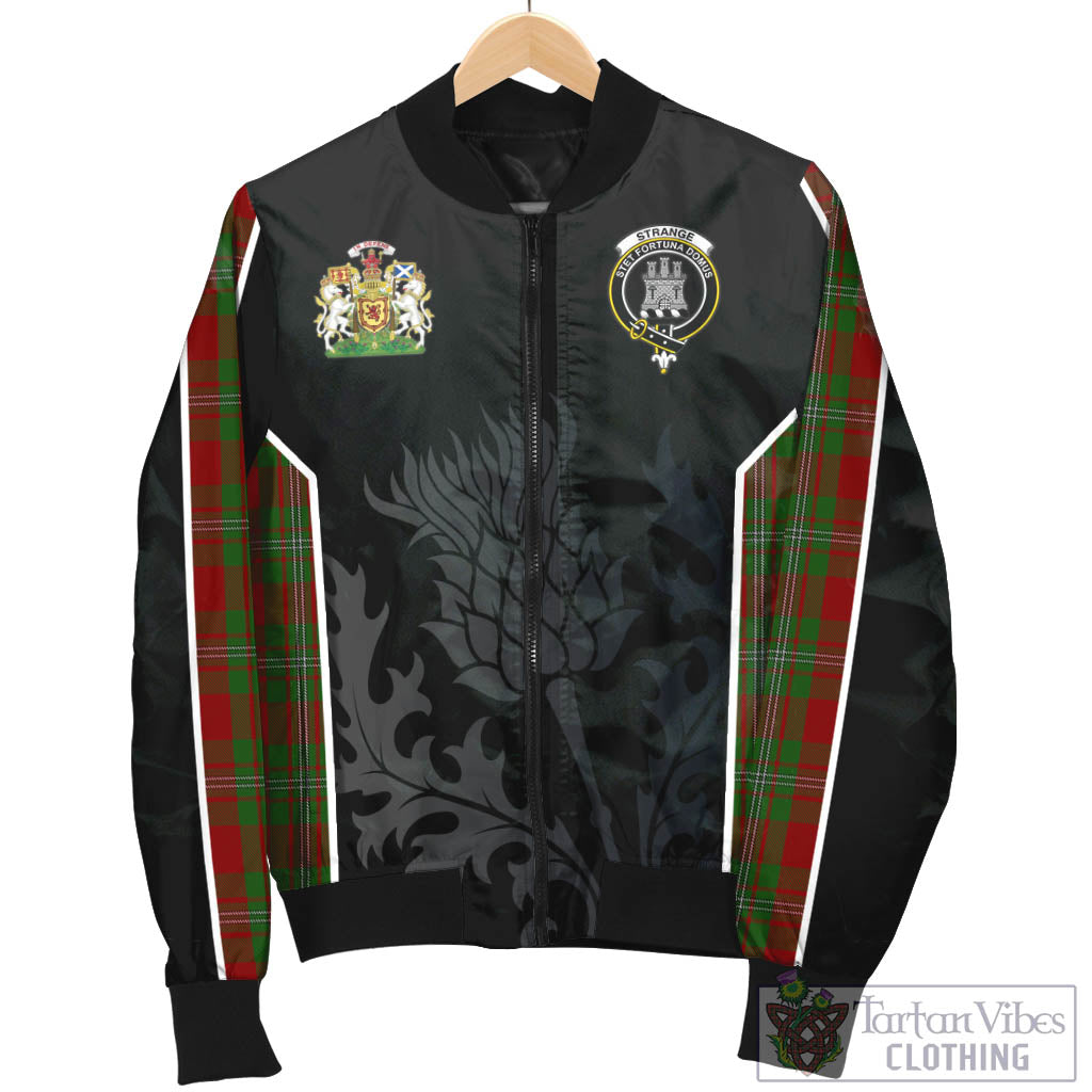 Tartan Vibes Clothing Strange Tartan Bomber Jacket with Family Crest and Scottish Thistle Vibes Sport Style