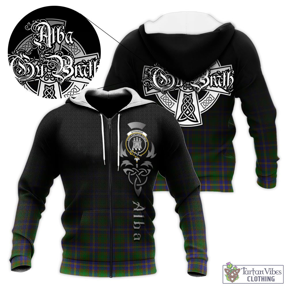 Tartan Vibes Clothing Strange of Balkaskie Tartan Knitted Hoodie Featuring Alba Gu Brath Family Crest Celtic Inspired