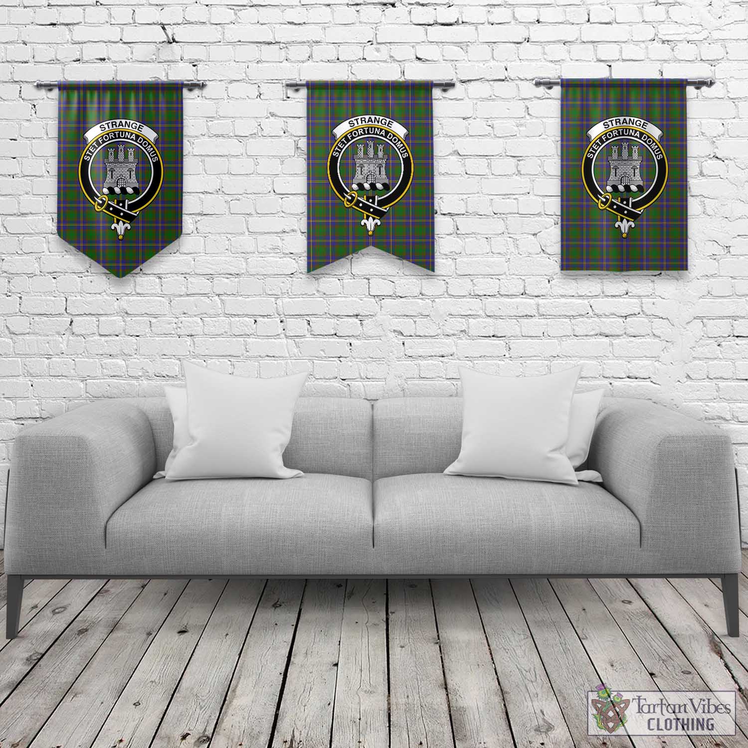 Tartan Vibes Clothing Strange of Balkaskie Tartan Gonfalon, Tartan Banner with Family Crest