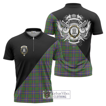 Strange of Balkaskie Tartan Zipper Polo Shirt with Family Crest and Military Logo Style