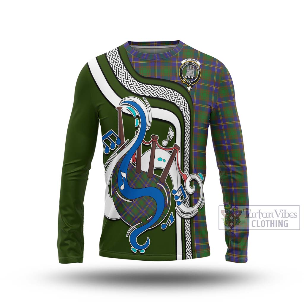 Tartan Vibes Clothing Strange of Balkaskie Tartan Long Sleeve T-Shirt with Epic Bagpipe Style