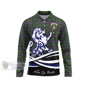 Strange of Balkaskie Tartan Long Sleeve Polo Shirt with Alba Gu Brath Regal Lion Emblem