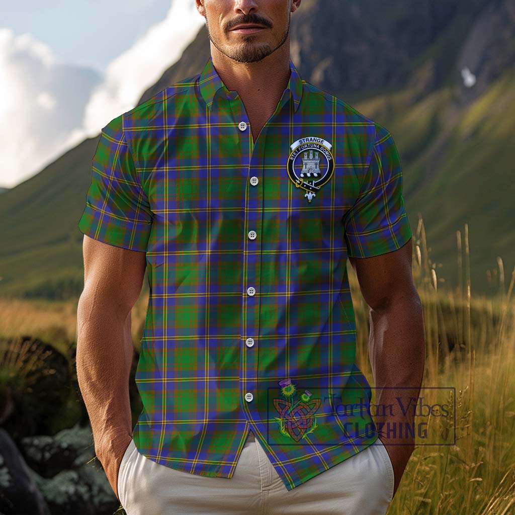 Tartan Vibes Clothing Strange of Balkaskie Tartan Cotton Hawaiian Shirt with Family Crest