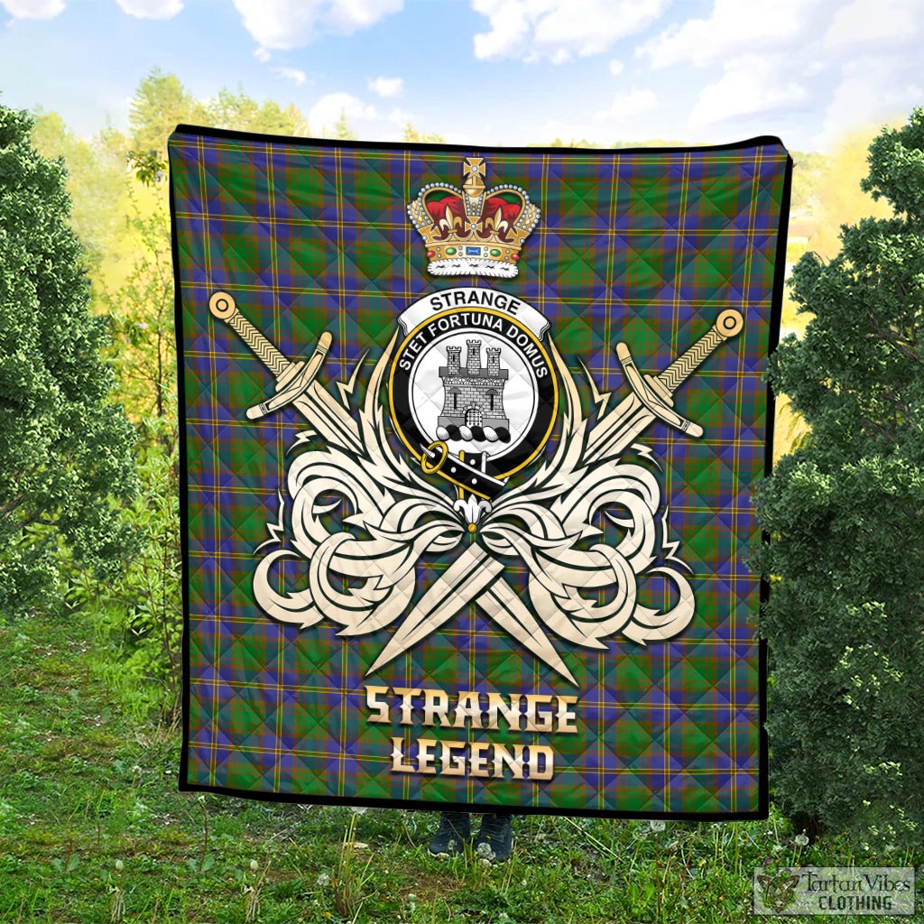 Tartan Vibes Clothing Strange of Balkaskie Tartan Quilt with Clan Crest and the Golden Sword of Courageous Legacy