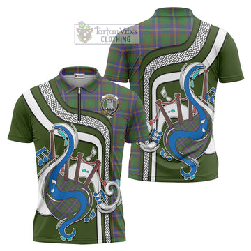 Strange of Balkaskie Tartan Zipper Polo Shirt with Epic Bagpipe Style