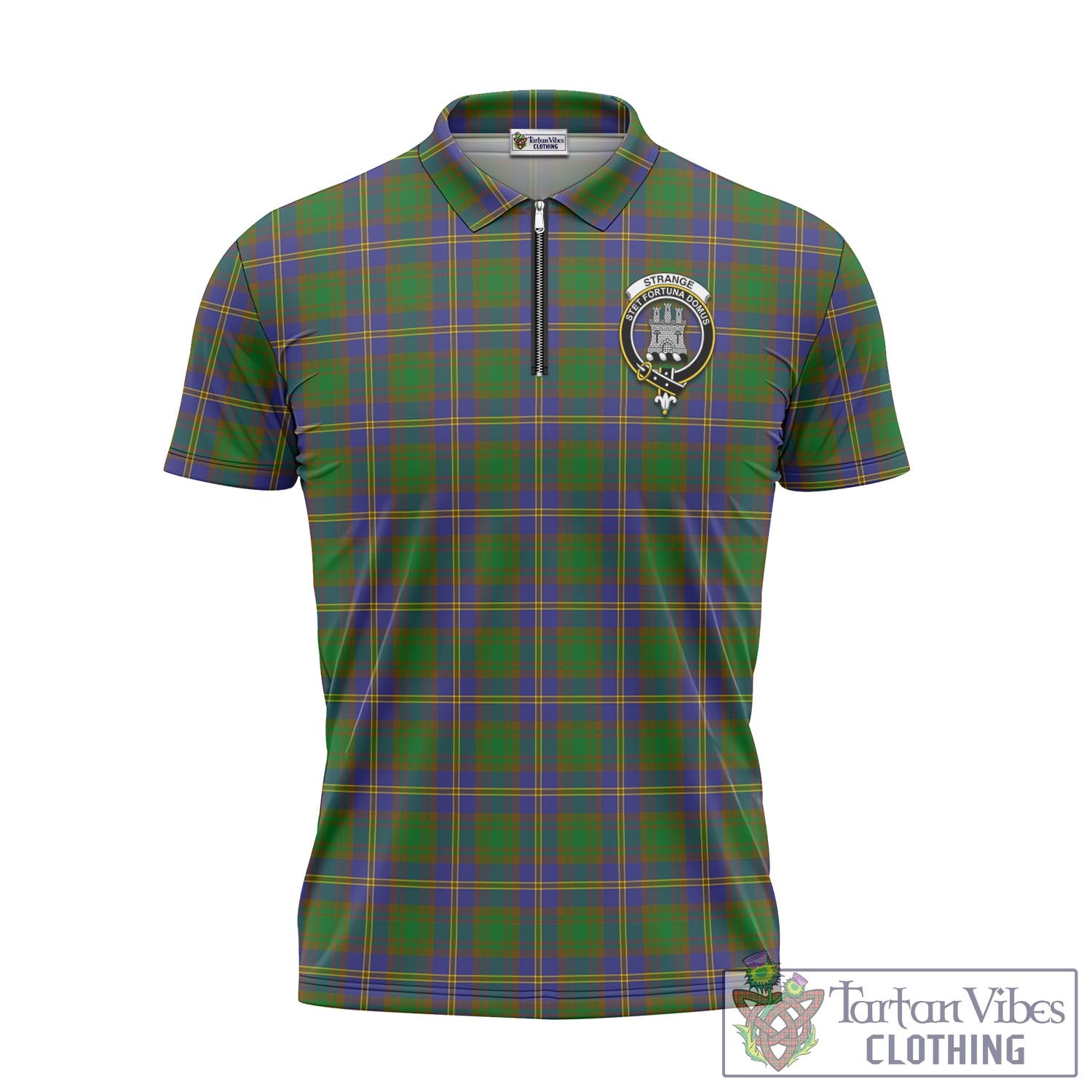 Tartan Vibes Clothing Strange of Balkaskie Tartan Zipper Polo Shirt with Family Crest