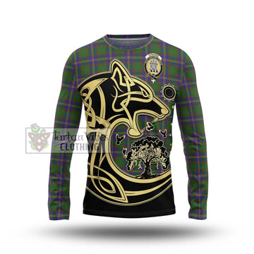 Strange of Balkaskie Tartan Long Sleeve T-Shirt with Family Crest Celtic Wolf Style