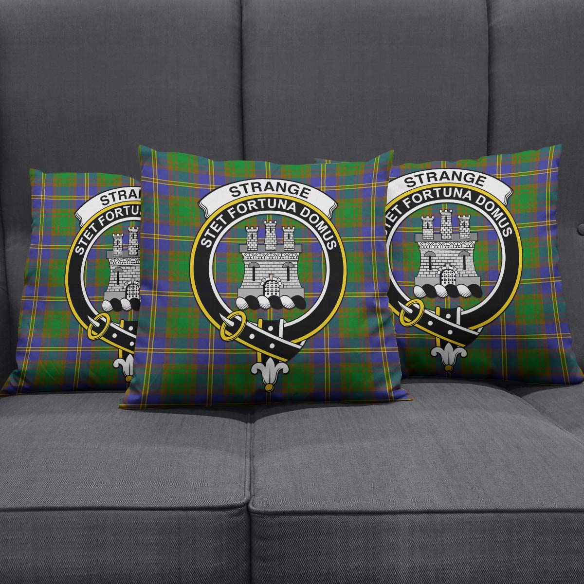 Strange of Balkaskie Tartan Pillow Cover with Family Crest Square Pillow Cover - Tartanvibesclothing