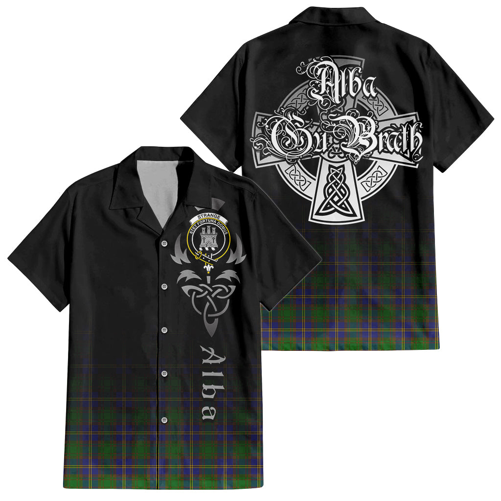 Tartan Vibes Clothing Strange of Balkaskie Tartan Short Sleeve Button Up Featuring Alba Gu Brath Family Crest Celtic Inspired