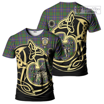 Strange of Balkaskie Tartan T-Shirt with Family Crest Celtic Wolf Style