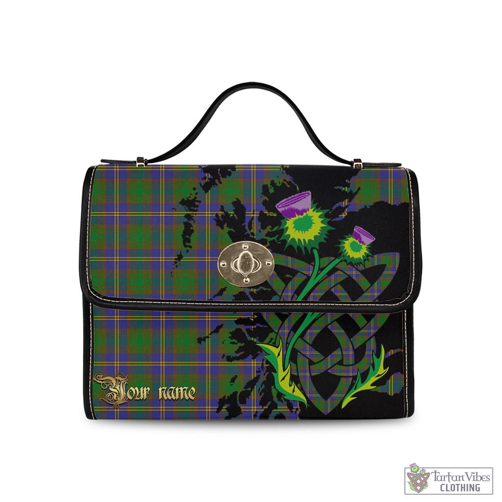 Tartan Vibes Clothing Strange of Balkaskie Tartan Waterproof Canvas Bag with Scotland Map and Thistle Celtic Accents