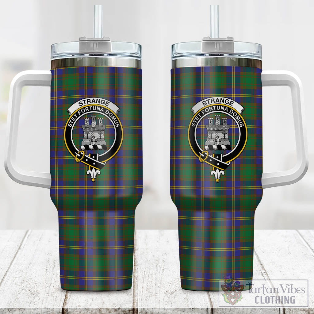 Tartan Vibes Clothing Strange of Balkaskie Tartan and Family Crest Tumbler with Handle