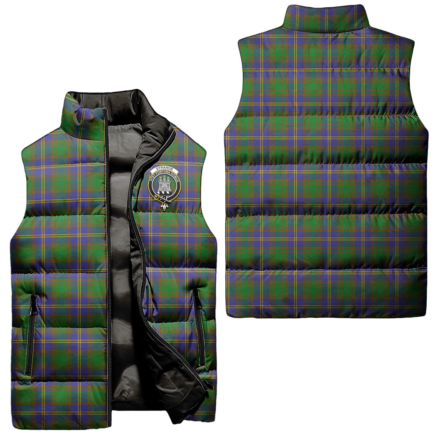 Strange of Balkaskie Tartan Sleeveless Puffer Jacket with Family Crest Unisex - Tartanvibesclothing