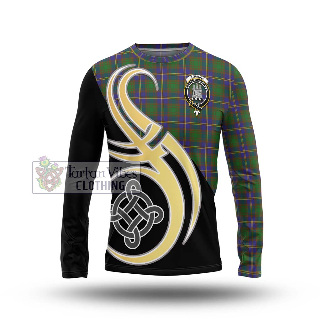 Tartan Vibes Clothing Strange of Balkaskie Tartan Long Sleeve T-Shirt with Family Crest and Celtic Symbol Style