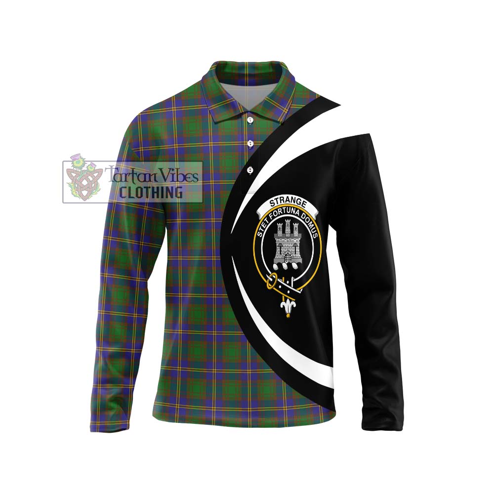 Tartan Vibes Clothing Strange of Balkaskie Tartan Long Sleeve Polo Shirt with Family Crest Circle Style