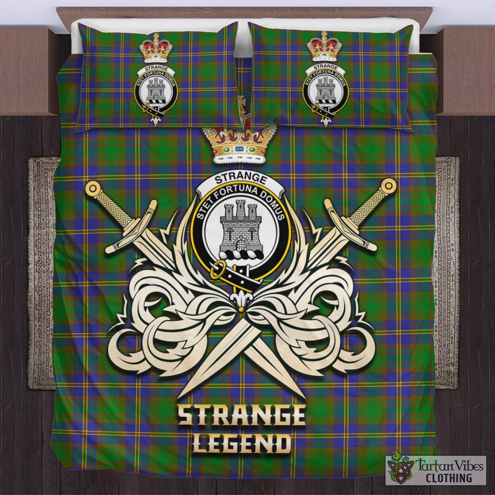 Tartan Vibes Clothing Strange of Balkaskie Tartan Bedding Set with Clan Crest and the Golden Sword of Courageous Legacy