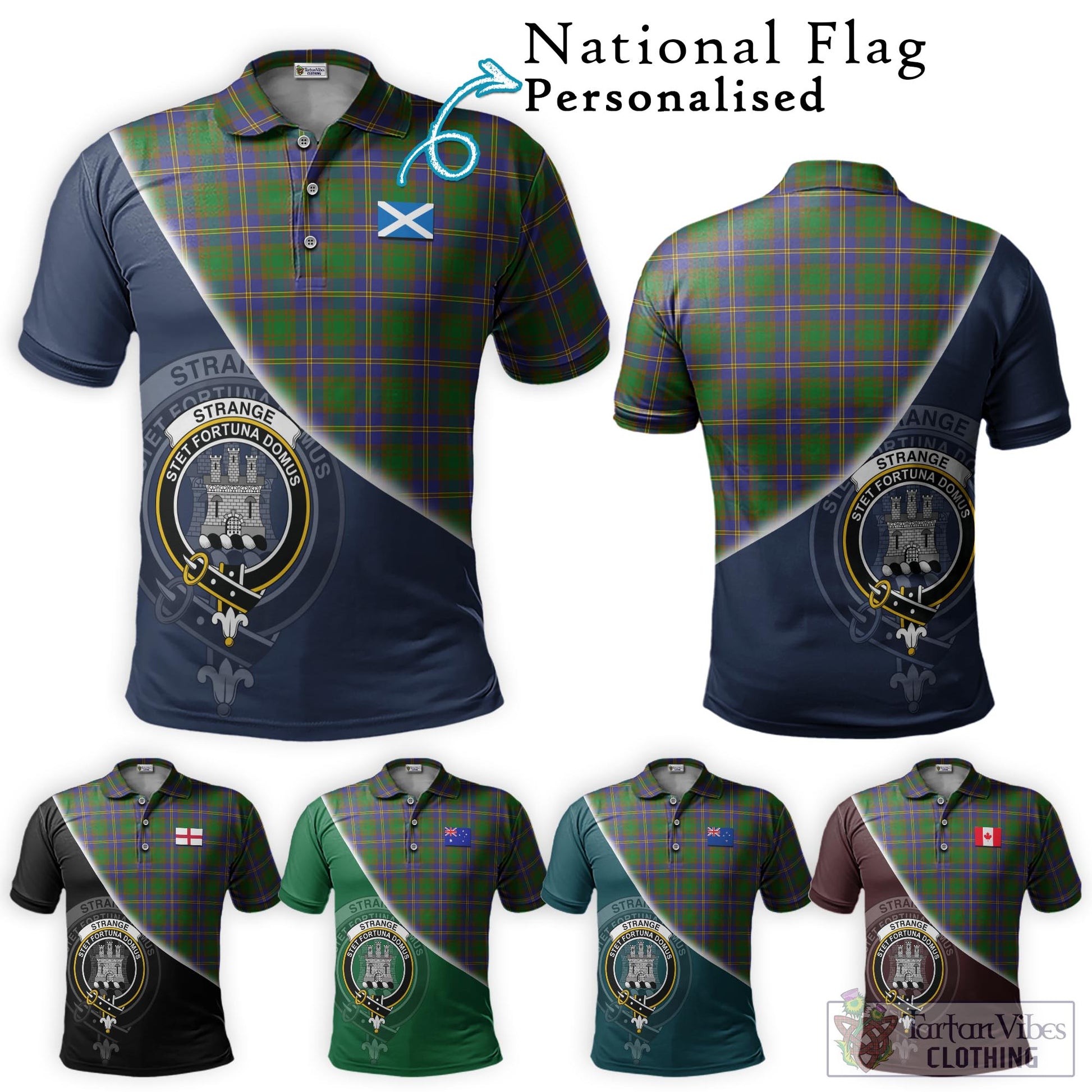 Tartan Vibes Clothing Strange of Balkaskie Tartan Polo Shirt with Personalised National Flag and Family Crest Half Style