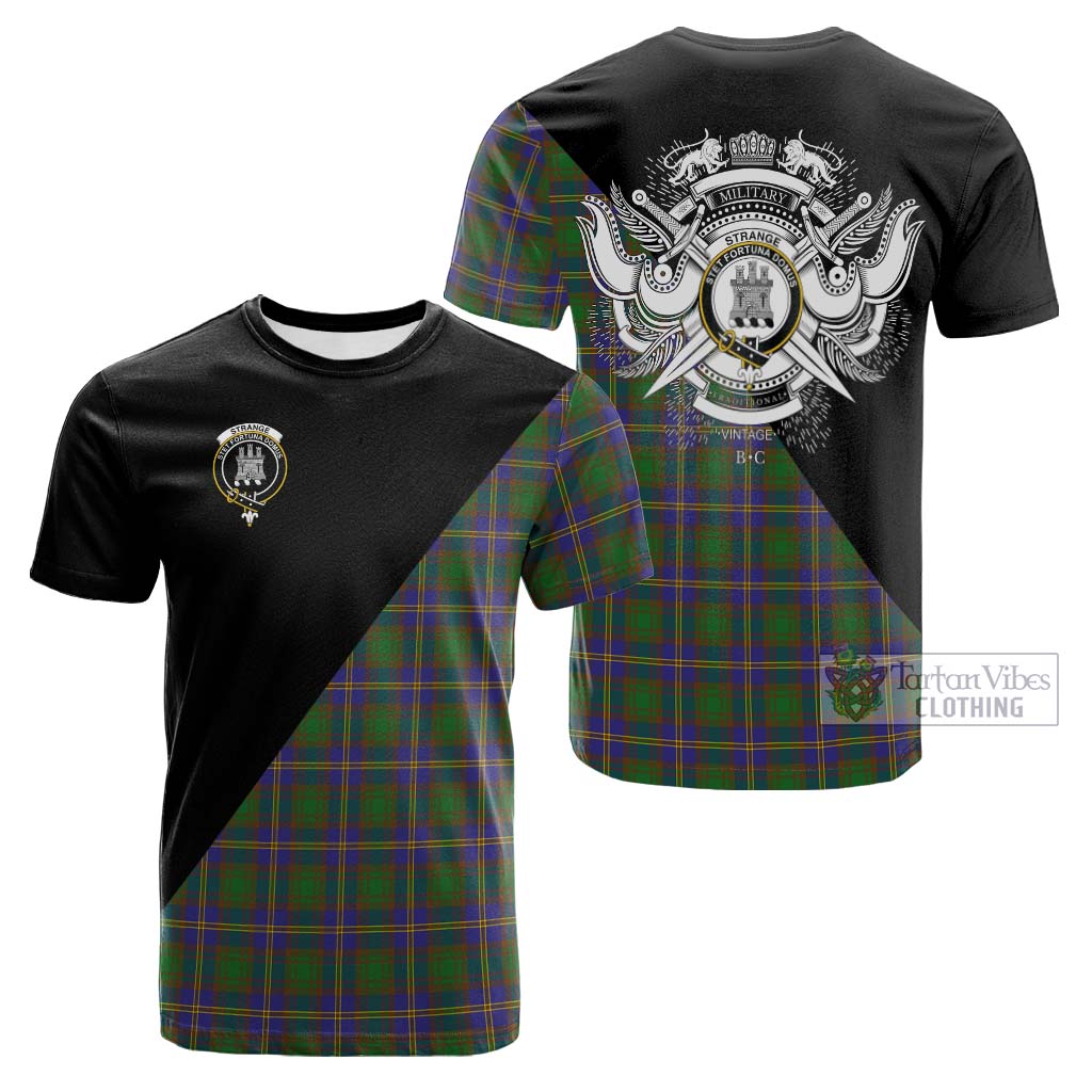 Tartan Vibes Clothing Strange of Balkaskie Tartan Cotton T-shirt with Family Crest and Military Logo Style