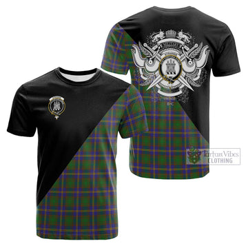 Strange of Balkaskie Tartan Cotton T-shirt with Family Crest and Military Logo Style