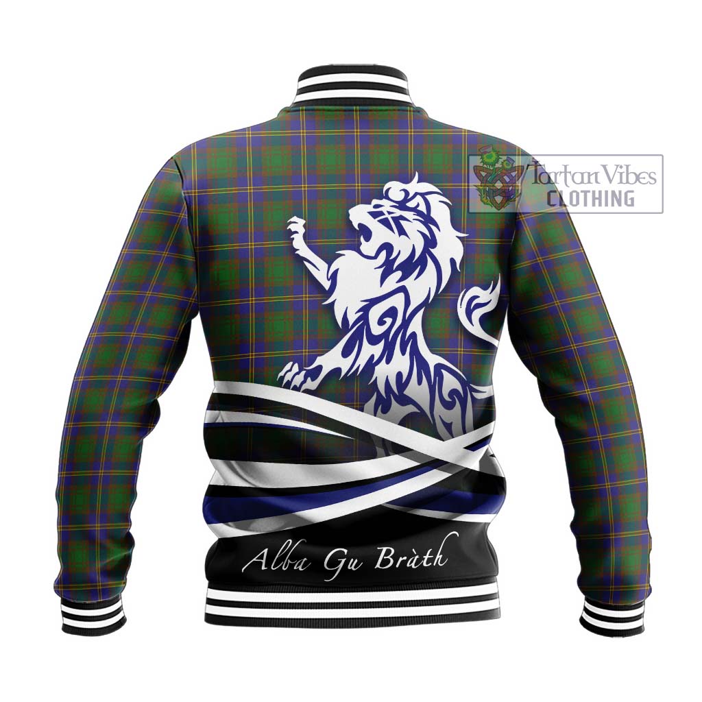 Tartan Vibes Clothing Strange of Balkaskie Tartan Baseball Jacket with Alba Gu Brath Regal Lion Emblem