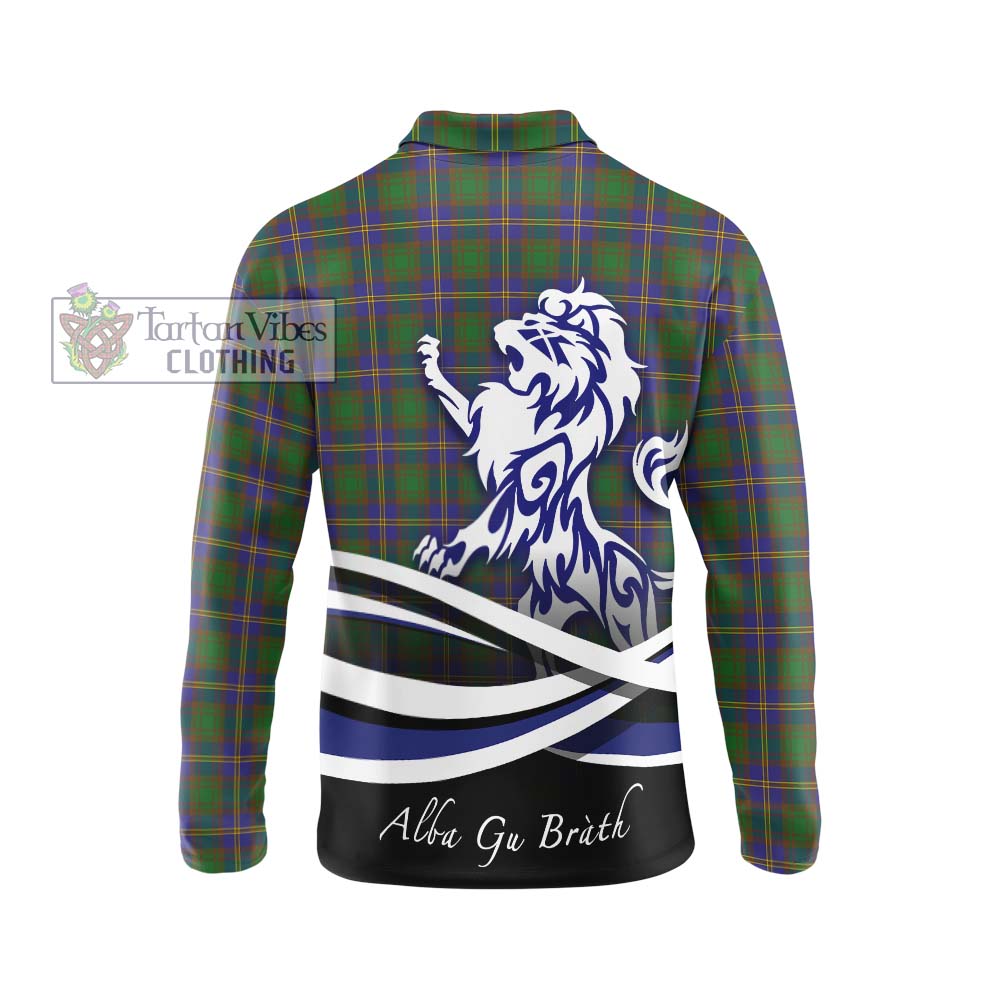 Tartan Vibes Clothing Strange of Balkaskie Tartan Long Sleeve Polo Shirt with Alba Gu Brath Regal Lion Emblem