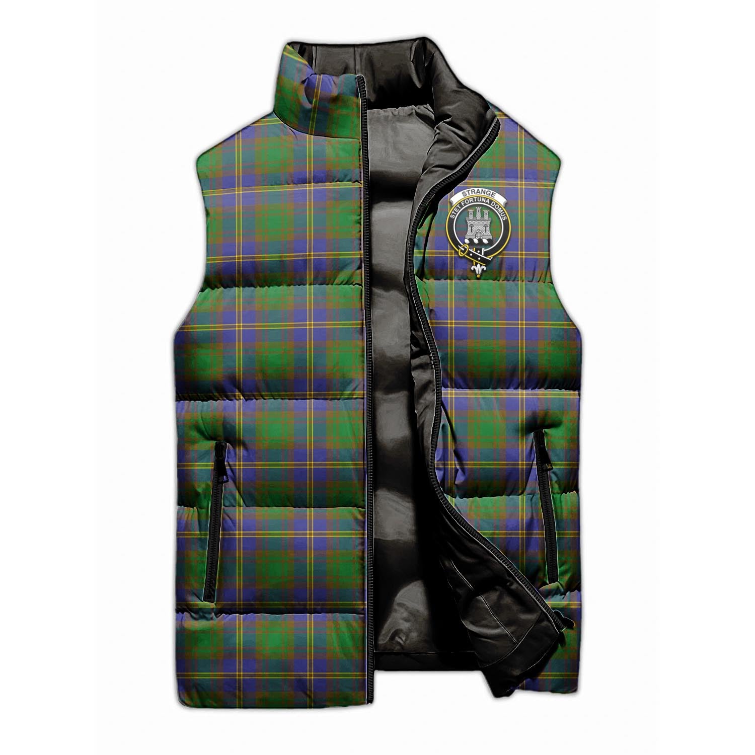 Strange of Balkaskie Tartan Sleeveless Puffer Jacket with Family Crest - Tartanvibesclothing