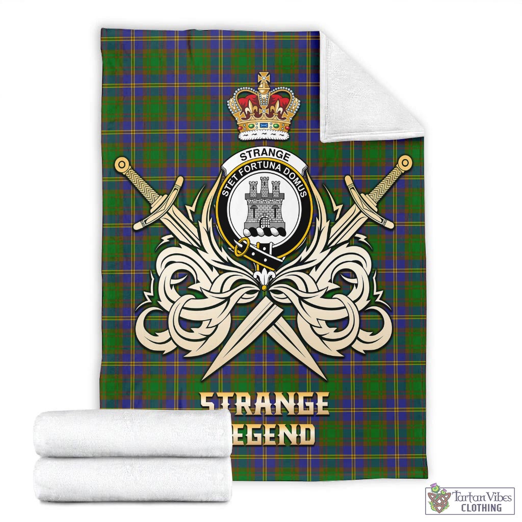 Tartan Vibes Clothing Strange of Balkaskie Tartan Blanket with Clan Crest and the Golden Sword of Courageous Legacy