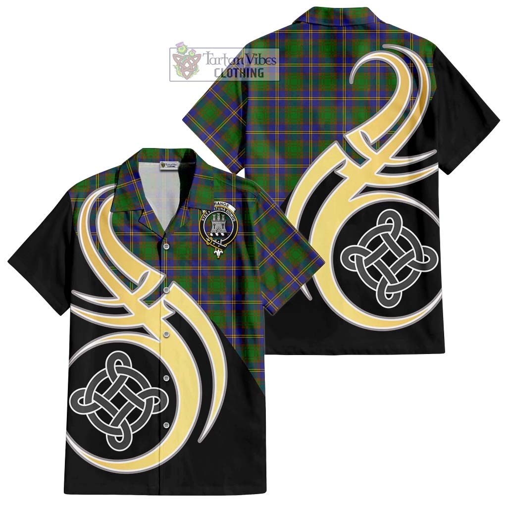 Tartan Vibes Clothing Strange of Balkaskie Tartan Short Sleeve Button Shirt with Family Crest and Celtic Symbol Style