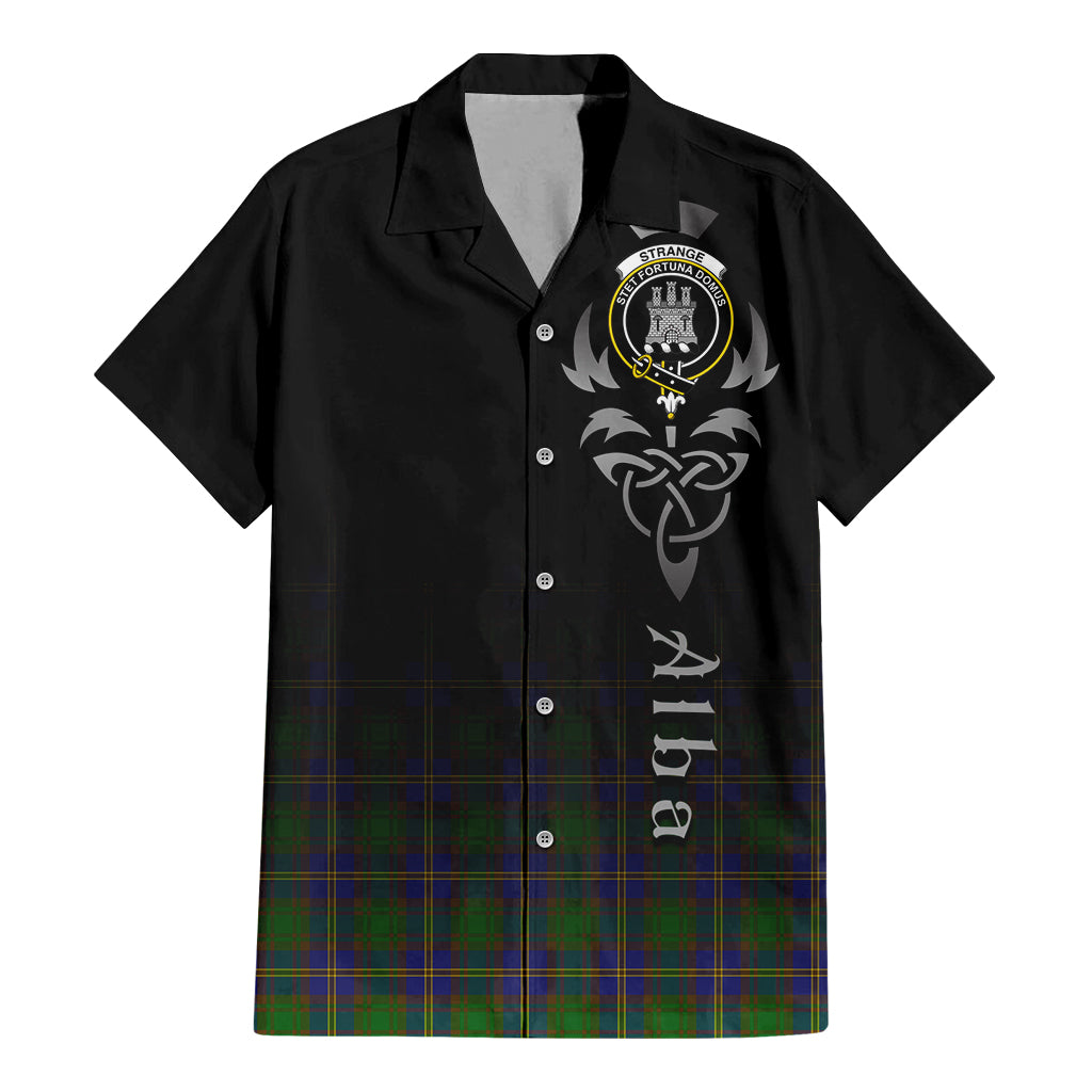 Tartan Vibes Clothing Strange of Balkaskie Tartan Short Sleeve Button Up Featuring Alba Gu Brath Family Crest Celtic Inspired