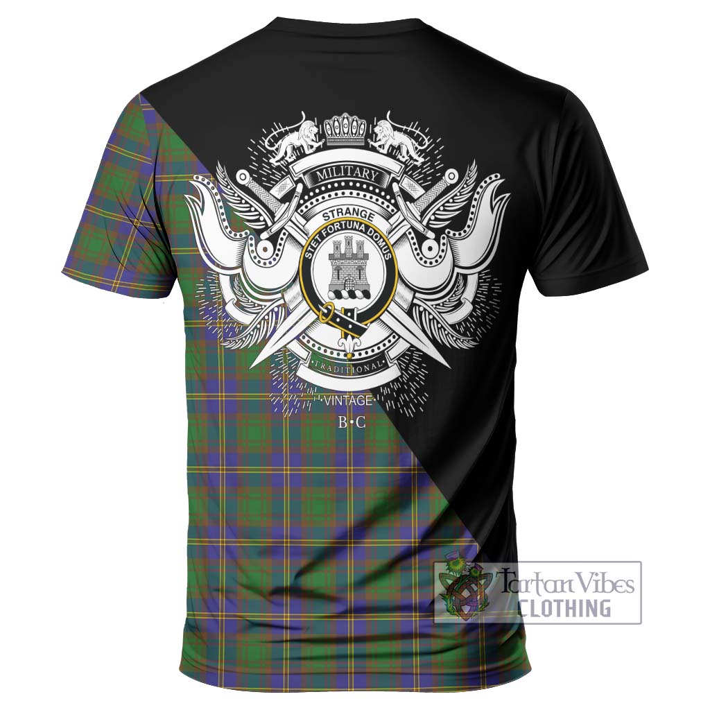 Tartan Vibes Clothing Strange of Balkaskie Tartan T-Shirt with Family Crest and Military Logo Style