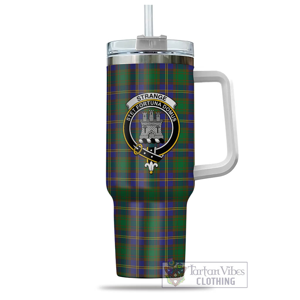 Tartan Vibes Clothing Strange of Balkaskie Tartan and Family Crest Tumbler with Handle