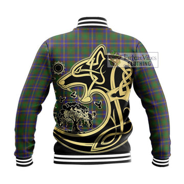Strange of Balkaskie Tartan Baseball Jacket with Family Crest Celtic Wolf Style