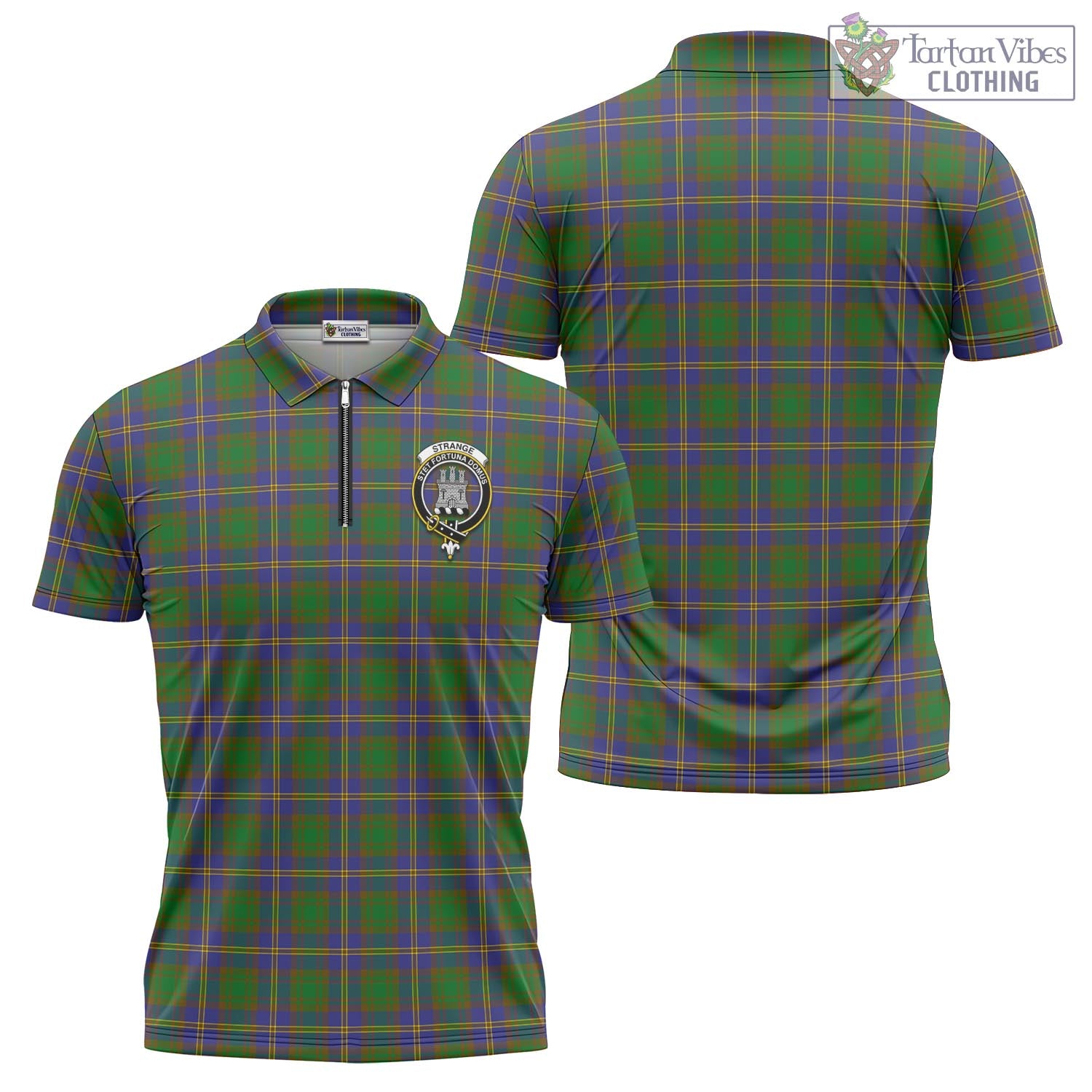 Tartan Vibes Clothing Strange of Balkaskie Tartan Zipper Polo Shirt with Family Crest