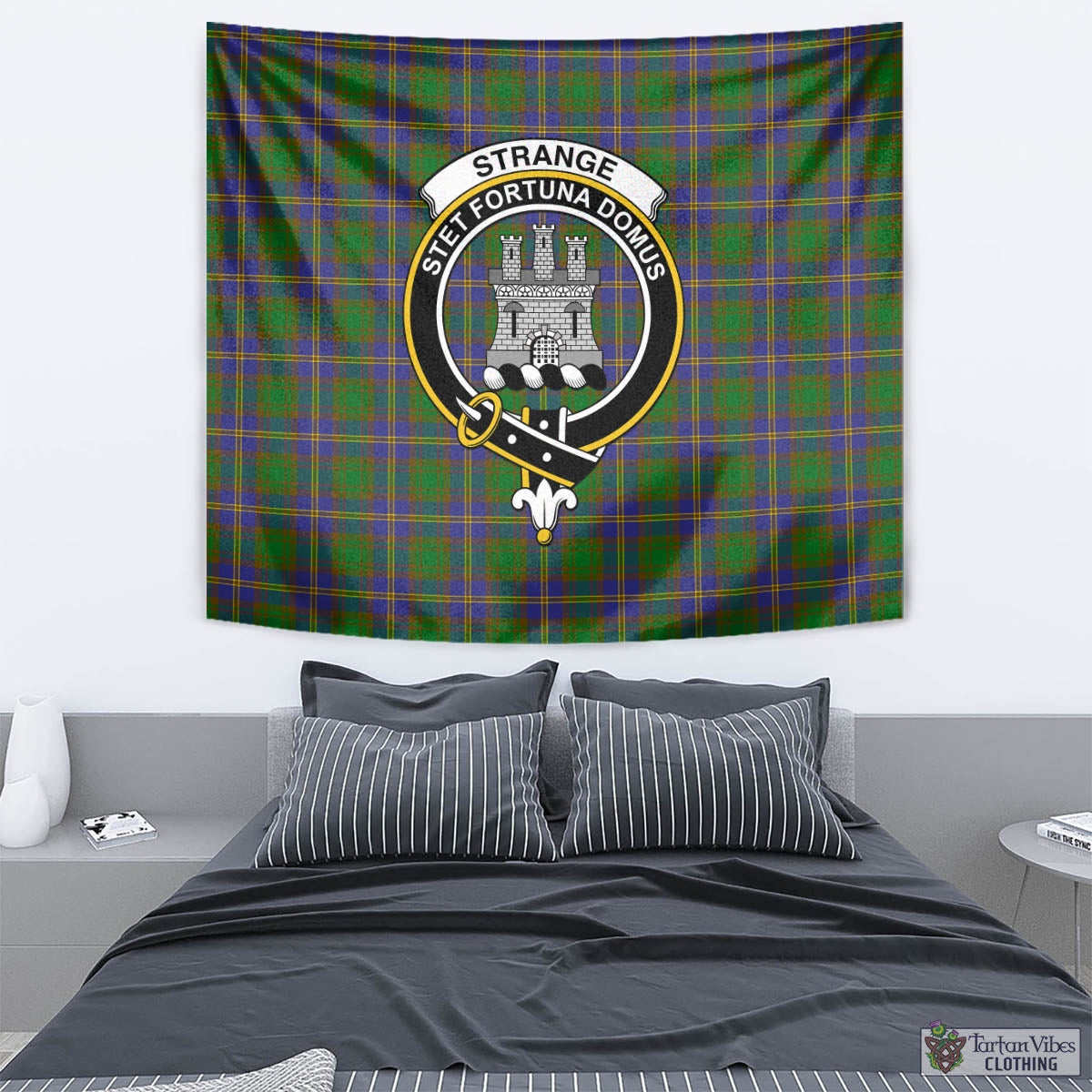 Tartan Vibes Clothing Strange of Balkaskie Tartan Tapestry Wall Hanging and Home Decor for Room with Family Crest