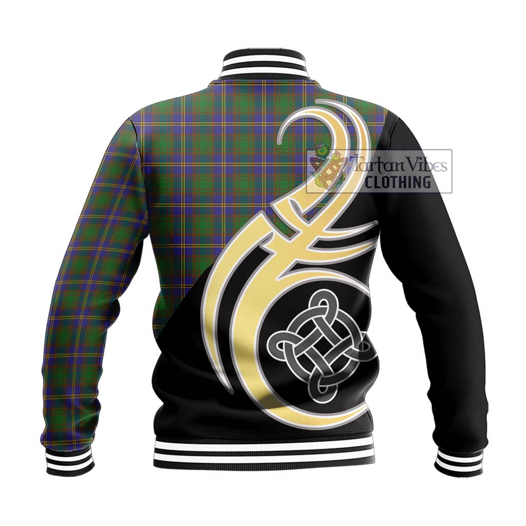 Tartan Vibes Clothing Strange of Balkaskie Tartan Baseball Jacket with Family Crest and Celtic Symbol Style