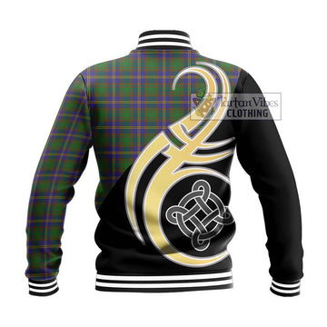 Strange of Balkaskie Tartan Baseball Jacket with Family Crest and Celtic Symbol Style