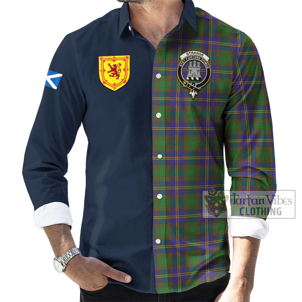 Tartan Vibes Clothing Strange of Balkaskie Tartan Long Sleeve Button Shirt with Scottish Lion Royal Arm Half Style