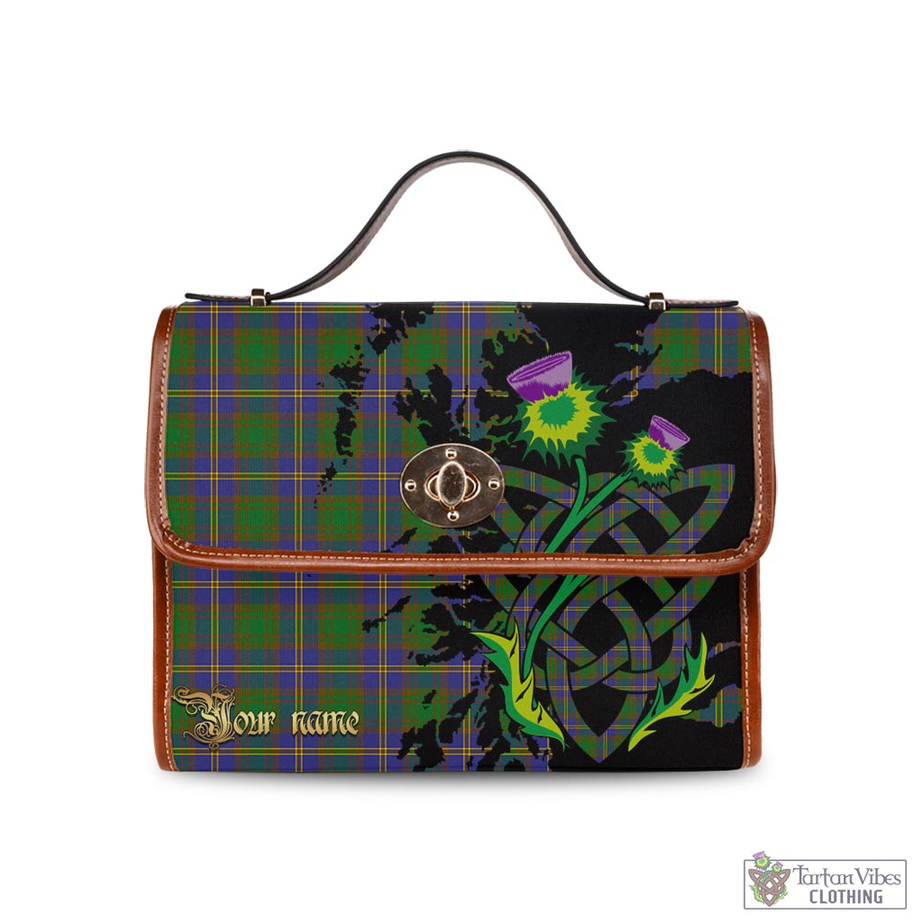 Tartan Vibes Clothing Strange of Balkaskie Tartan Waterproof Canvas Bag with Scotland Map and Thistle Celtic Accents