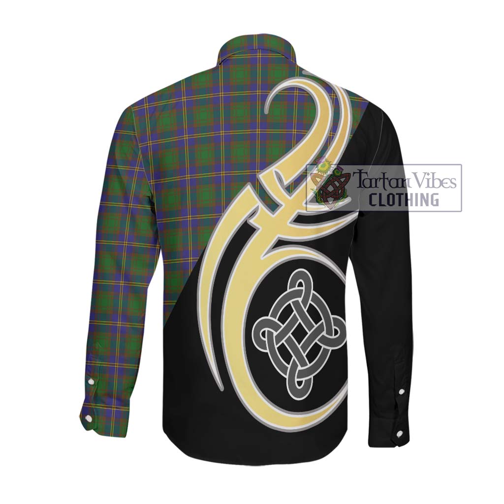 Tartan Vibes Clothing Strange of Balkaskie Tartan Long Sleeve Button Shirt with Family Crest and Celtic Symbol Style