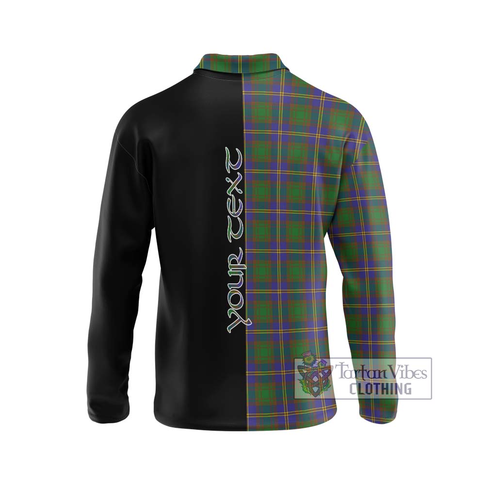 Tartan Vibes Clothing Strange of Balkaskie Tartan Long Sleeve Polo Shirt with Family Crest and Half Of Me Style