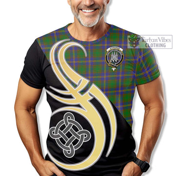 Strange of Balkaskie Tartan T-Shirt with Family Crest and Celtic Symbol Style