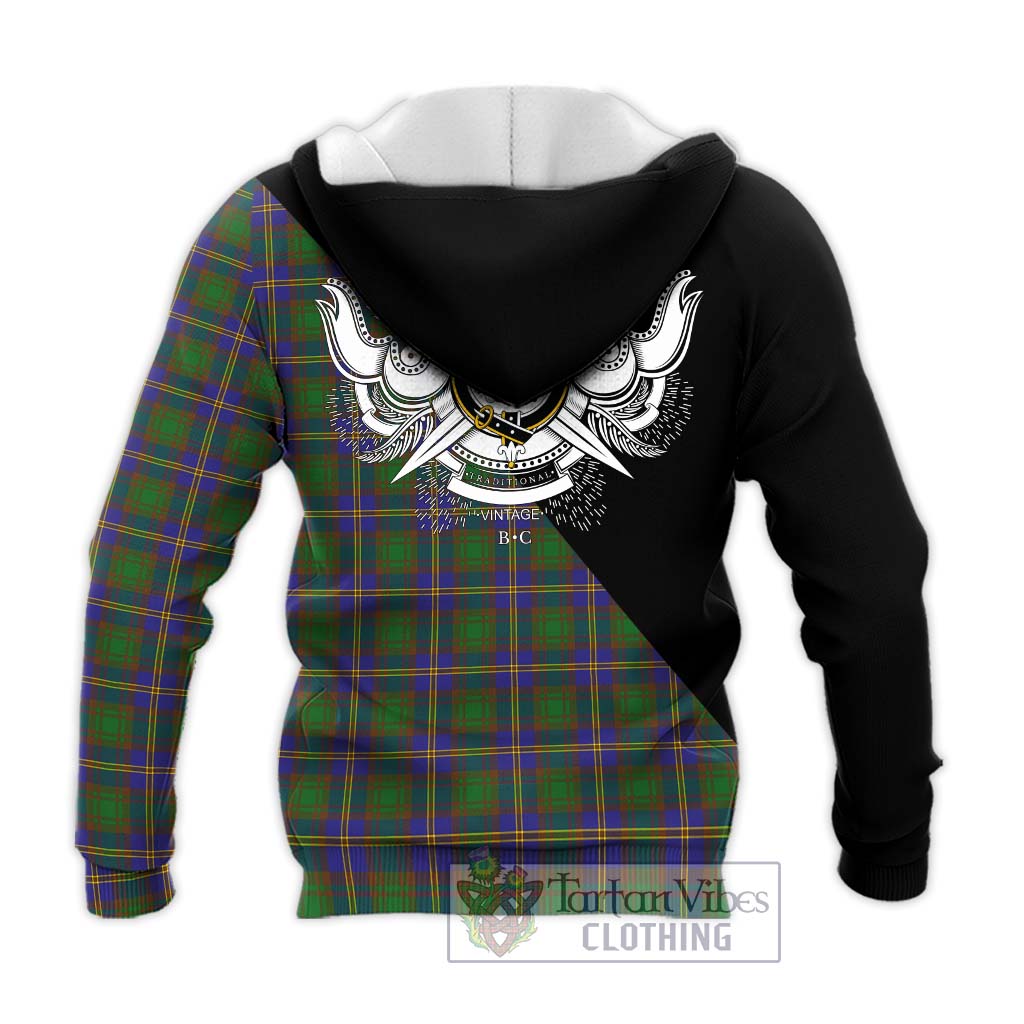 Tartan Vibes Clothing Strange of Balkaskie Tartan Knitted Hoodie with Family Crest and Military Logo Style