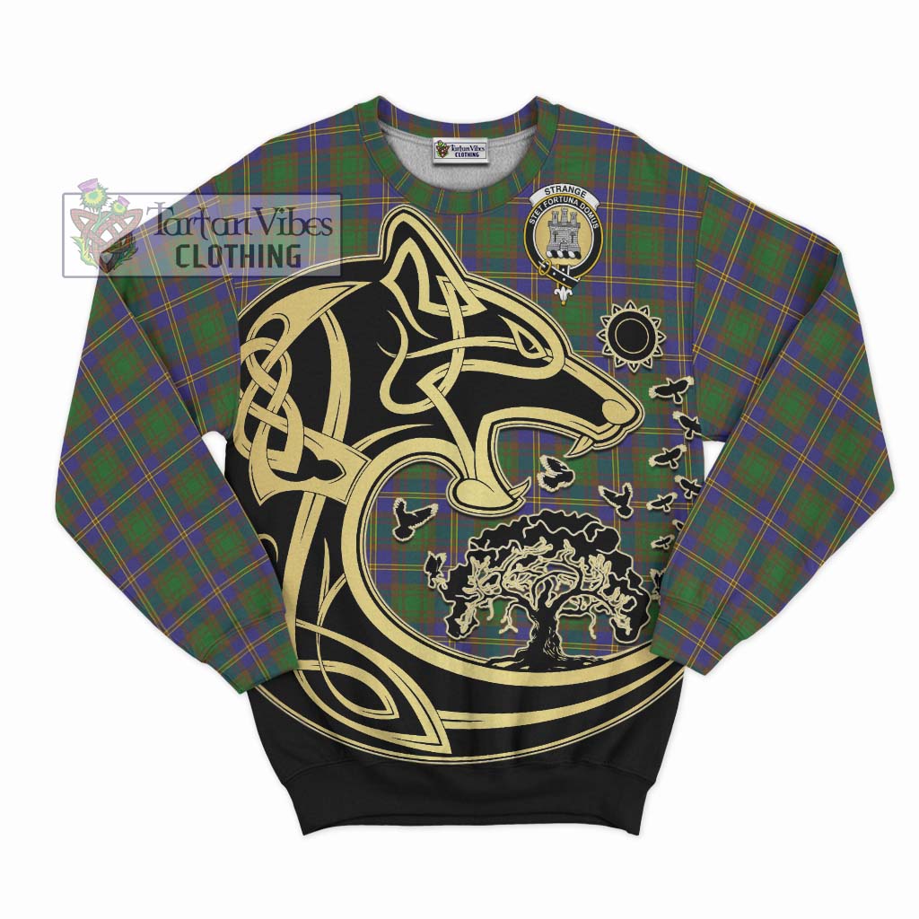 Tartan Vibes Clothing Strange of Balkaskie Tartan Sweatshirt with Family Crest Celtic Wolf Style