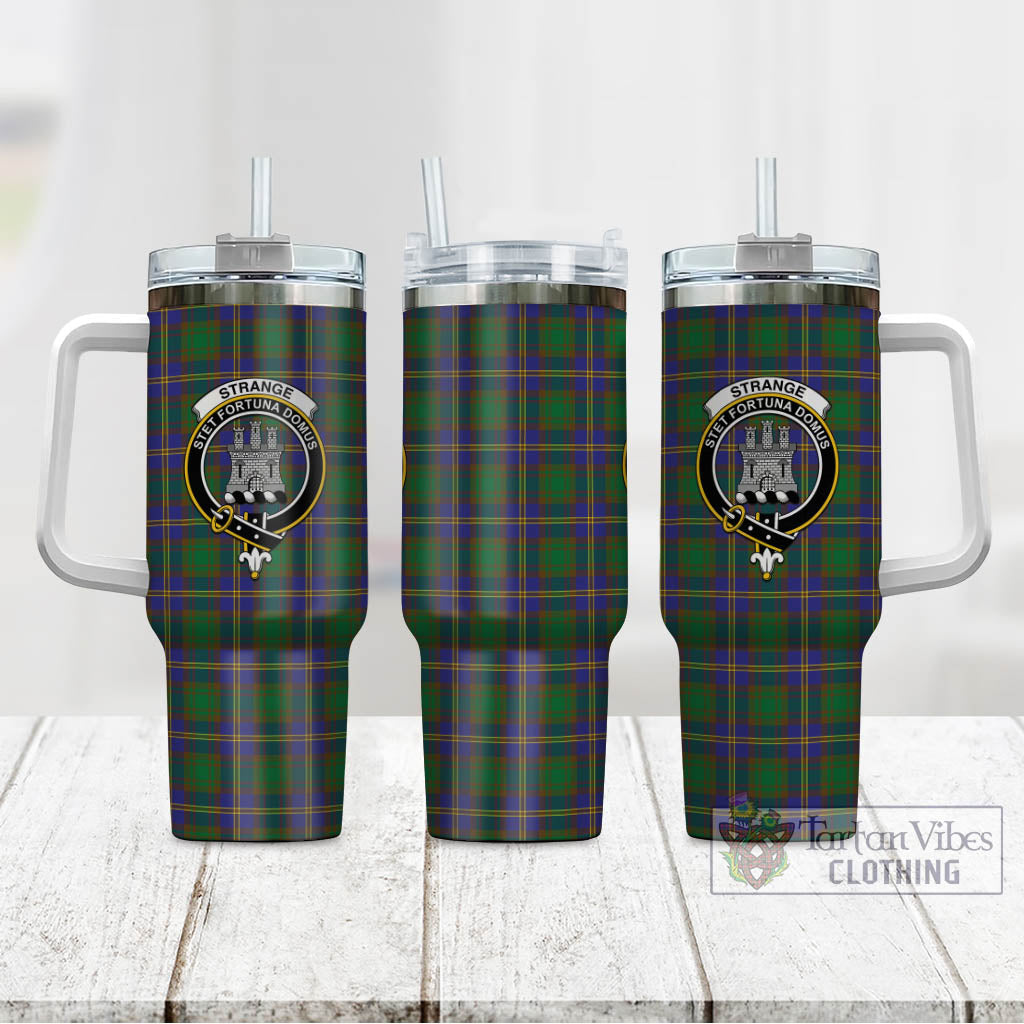 Tartan Vibes Clothing Strange of Balkaskie Tartan and Family Crest Tumbler with Handle