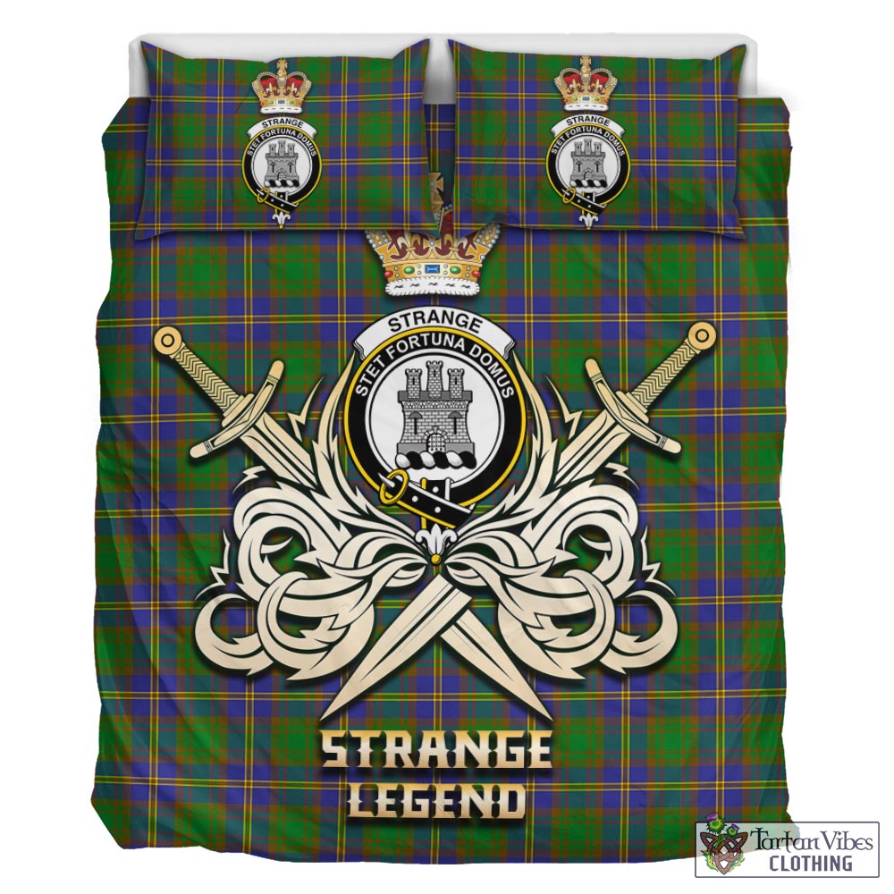 Tartan Vibes Clothing Strange of Balkaskie Tartan Bedding Set with Clan Crest and the Golden Sword of Courageous Legacy