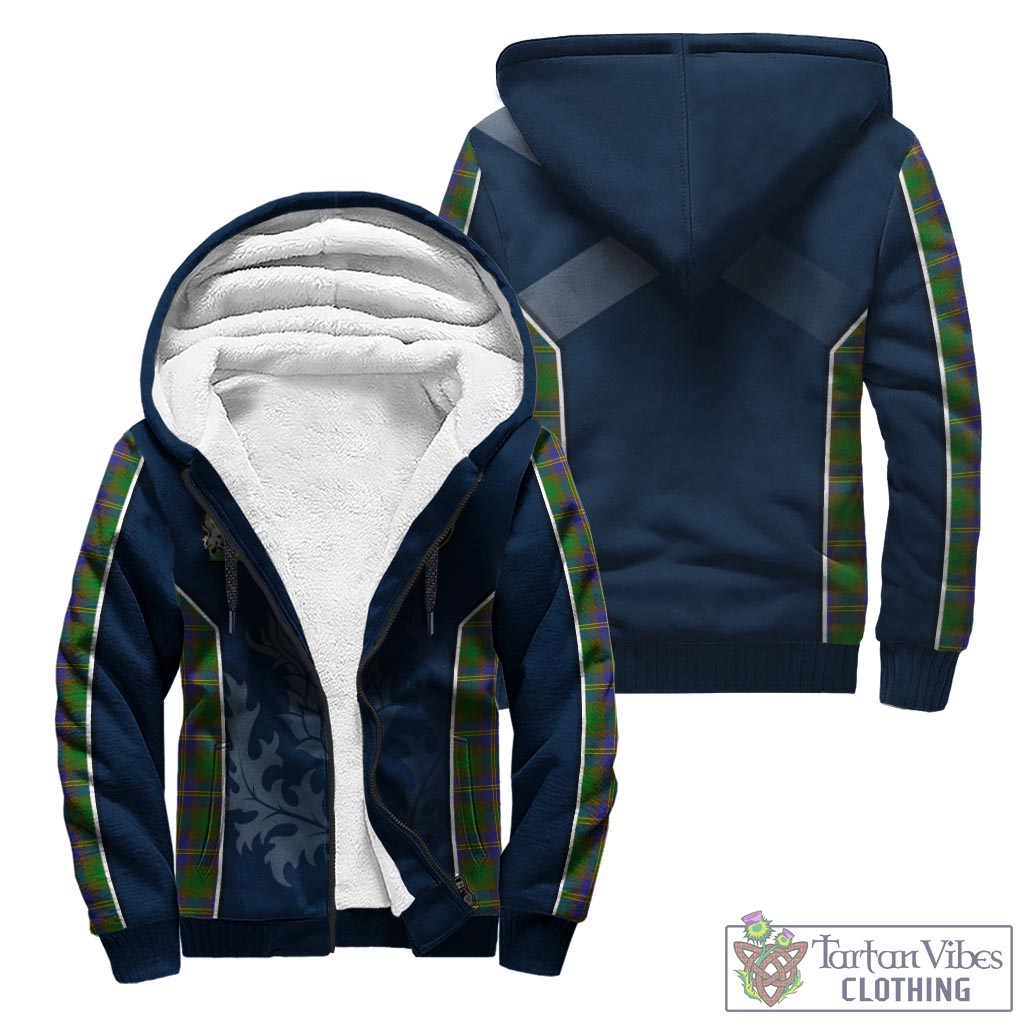 Tartan Vibes Clothing Strange of Balkaskie Tartan Sherpa Hoodie with Family Crest and Scottish Thistle Vibes Sport Style