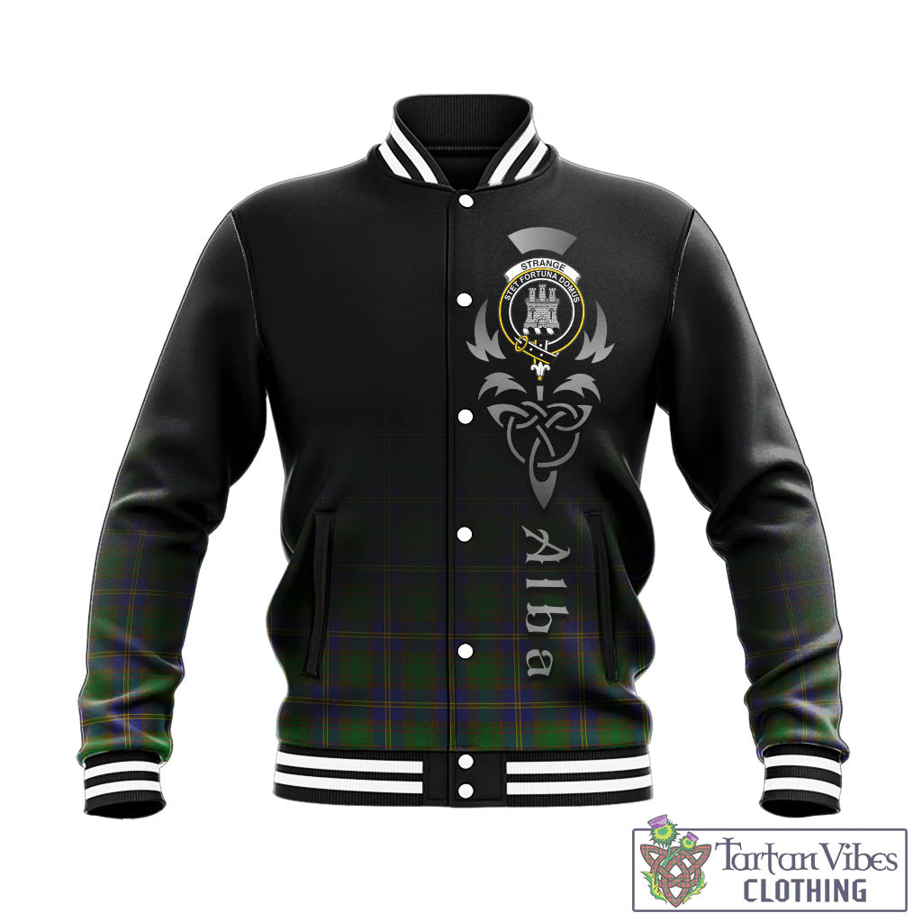 Tartan Vibes Clothing Strange of Balkaskie Tartan Baseball Jacket Featuring Alba Gu Brath Family Crest Celtic Inspired