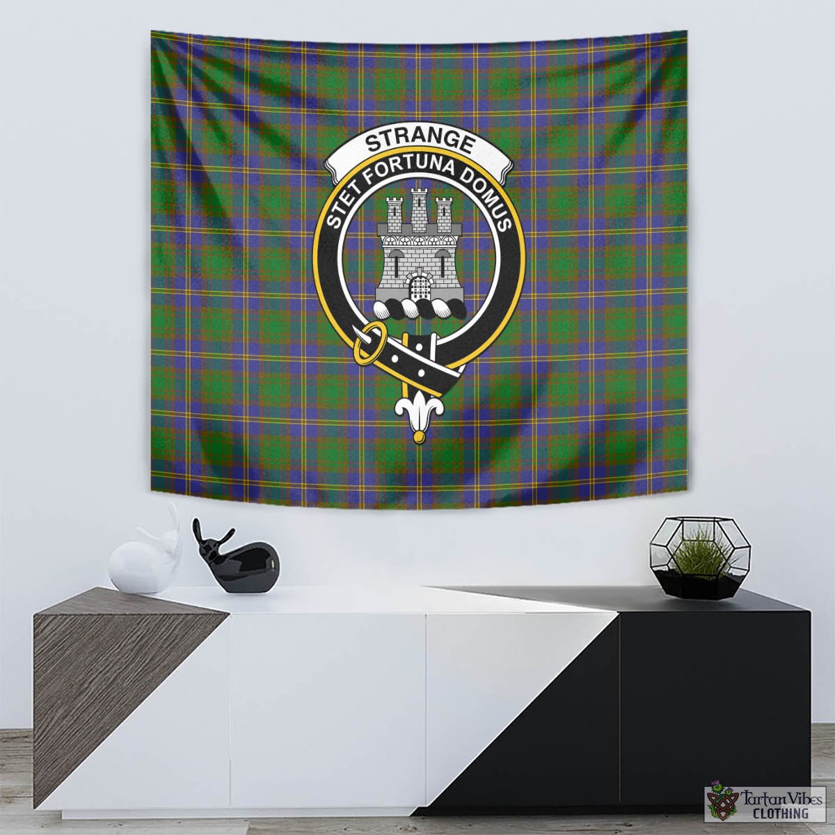 Tartan Vibes Clothing Strange of Balkaskie Tartan Tapestry Wall Hanging and Home Decor for Room with Family Crest