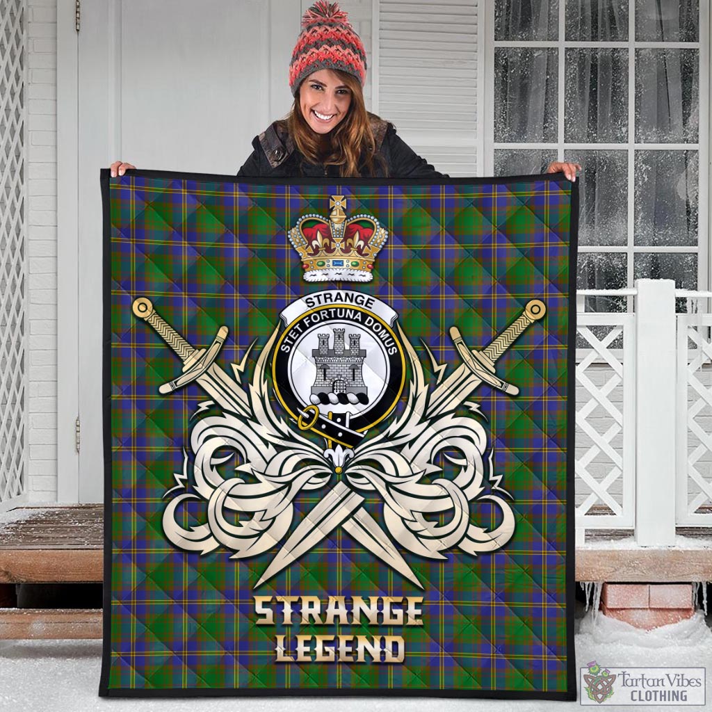 Tartan Vibes Clothing Strange of Balkaskie Tartan Quilt with Clan Crest and the Golden Sword of Courageous Legacy