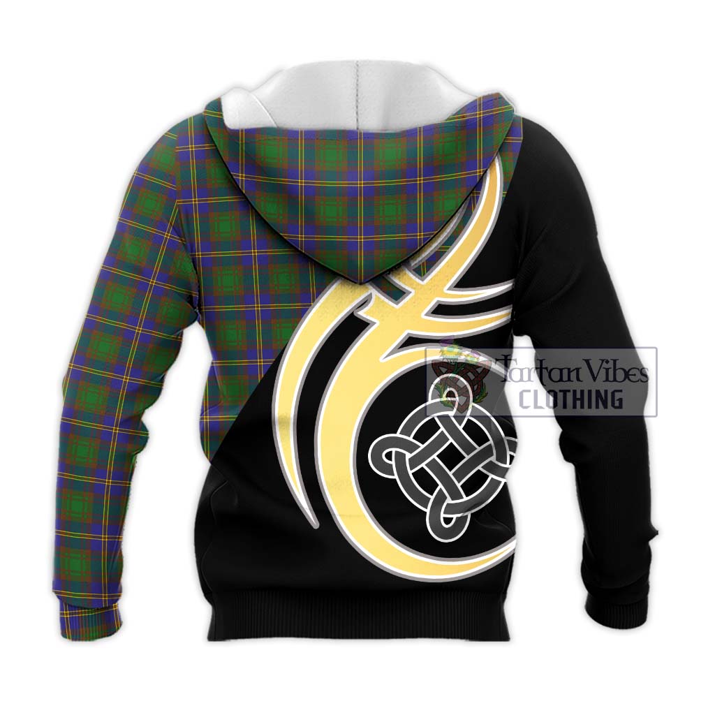 Tartan Vibes Clothing Strange of Balkaskie Tartan Knitted Hoodie with Family Crest and Celtic Symbol Style